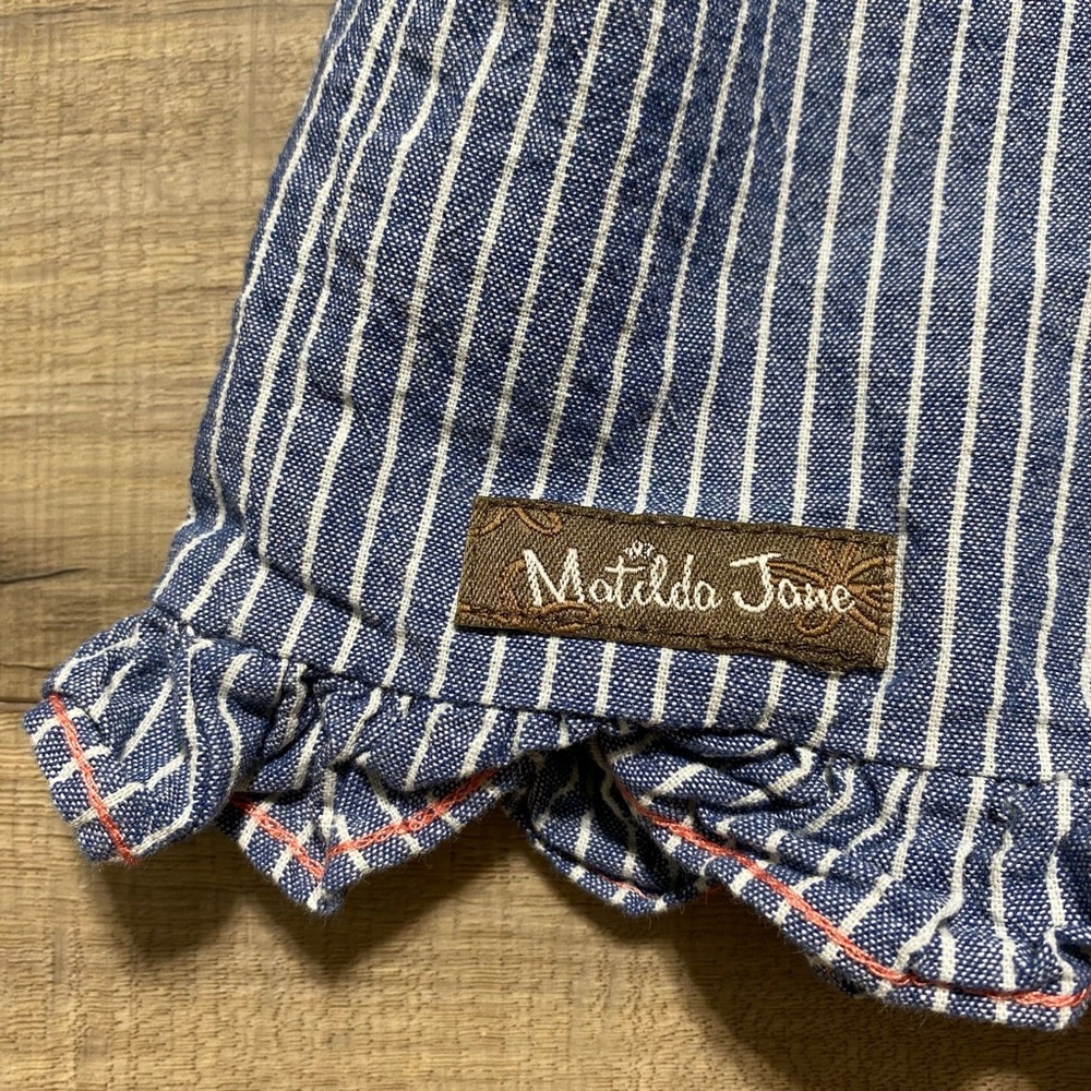 Matilda Jane Girls Striped Chambray Suspender Skirt Size 6 Blue White Pink - Picture 10 of 11